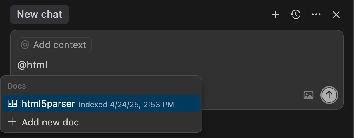Screenshot of Cursor Agent mode with documentation injected in the context
