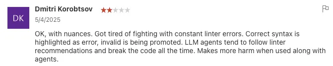 Screenshot of a comment made on the VSCode extension page
